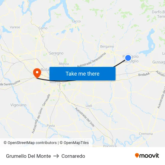 Grumello Del Monte to Cornaredo map