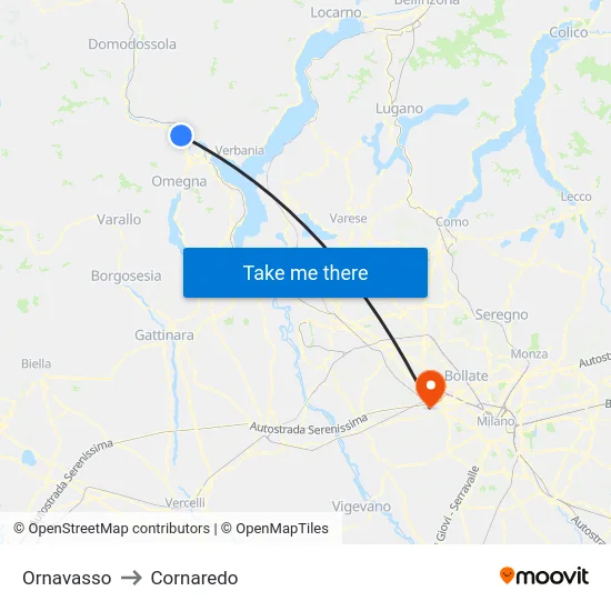 Ornavasso to Cornaredo map