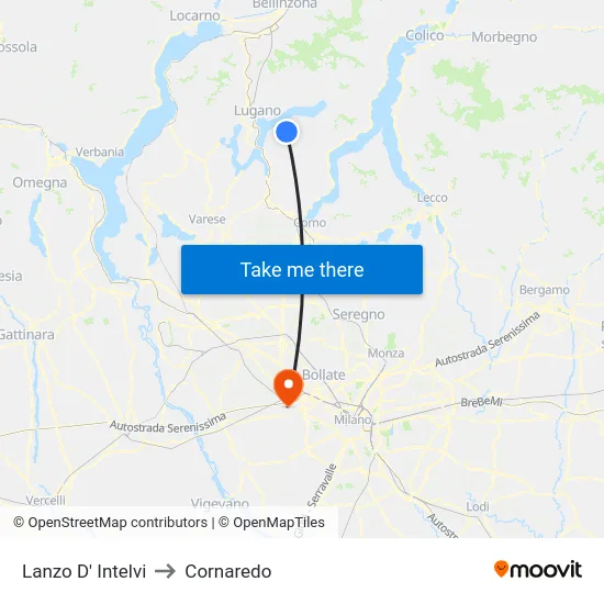 Lanzo d'Intelvi to Cornaredo map