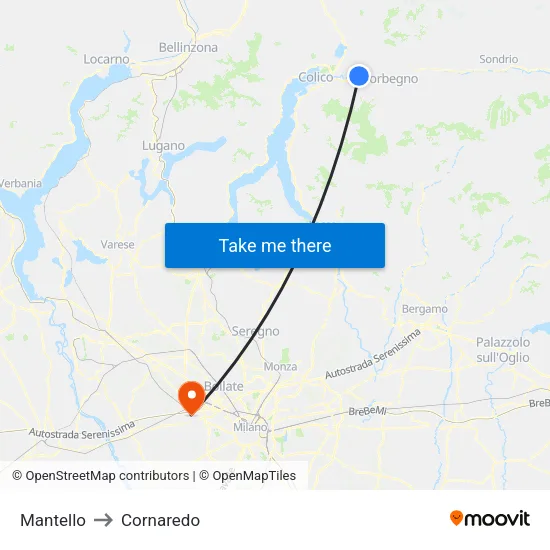 Mantello to Cornaredo map