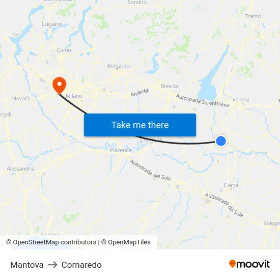 Mantova to Cornaredo map