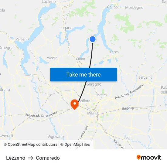 Lezzeno to Cornaredo map