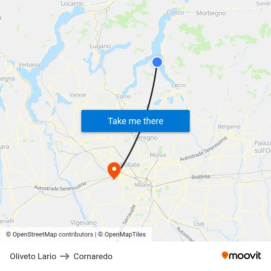 Oliveto Lario to Cornaredo map