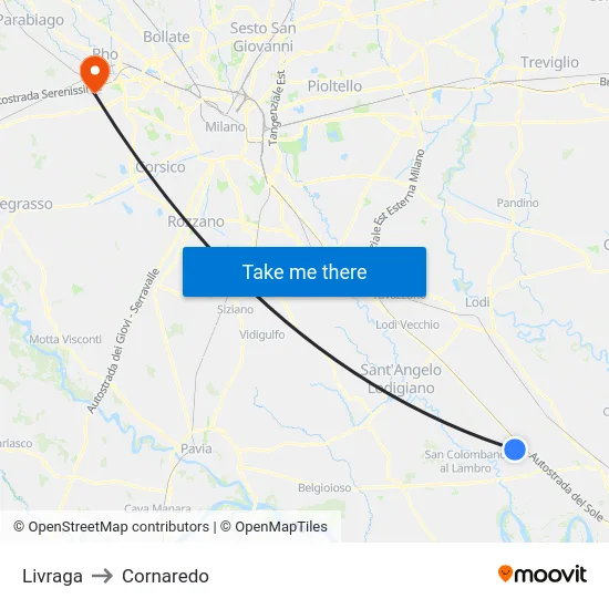 Livraga to Cornaredo map