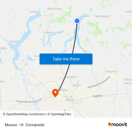 Musso to Cornaredo map