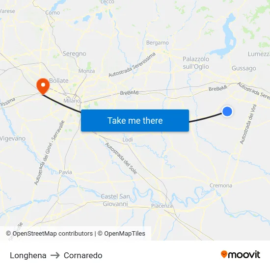 Longhena to Cornaredo map