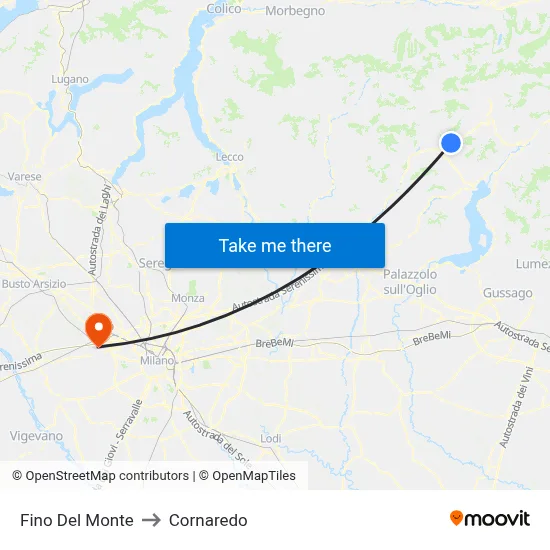 Fino del Monte to Cornaredo map