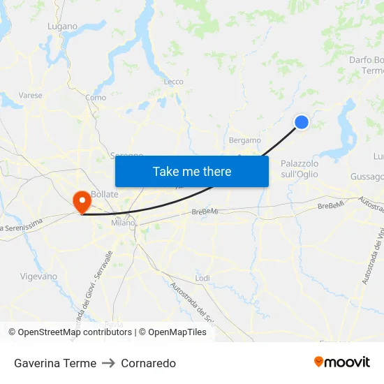 Gaverina Terme to Cornaredo map