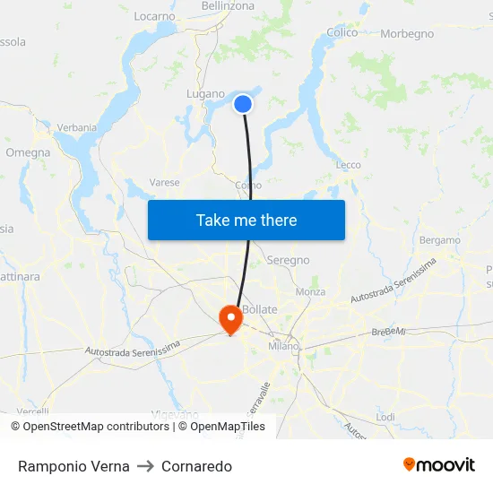 Ramponio Verna to Cornaredo map