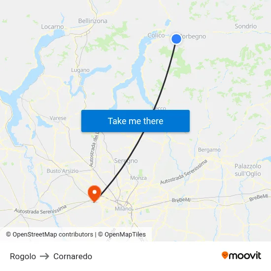 Rogolo to Cornaredo map