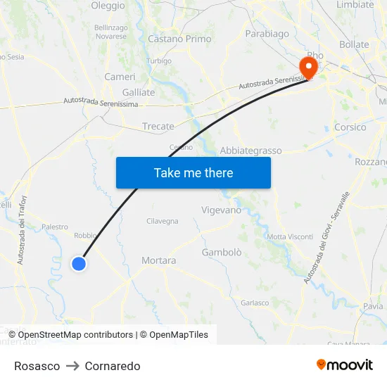 Rosasco to Cornaredo map