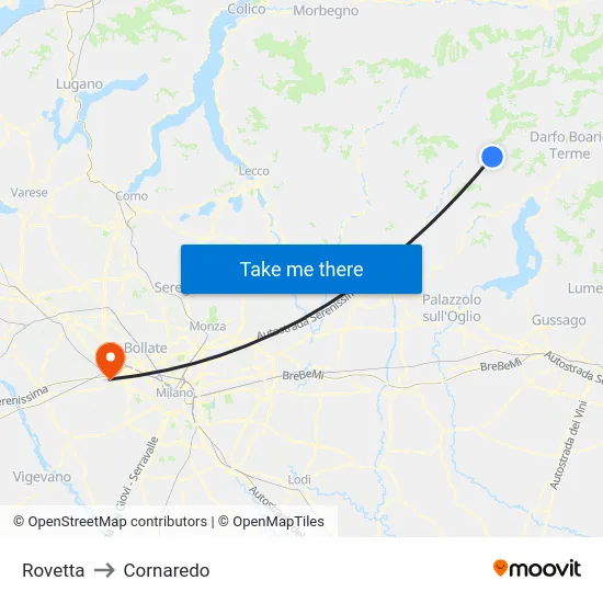 Rovetta to Cornaredo map