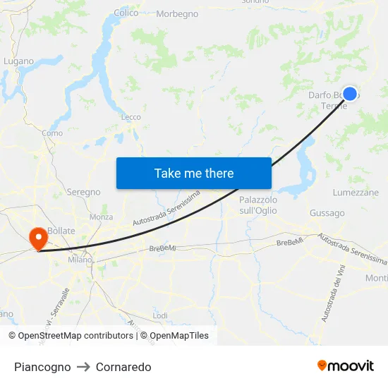 Piancogno to Cornaredo map