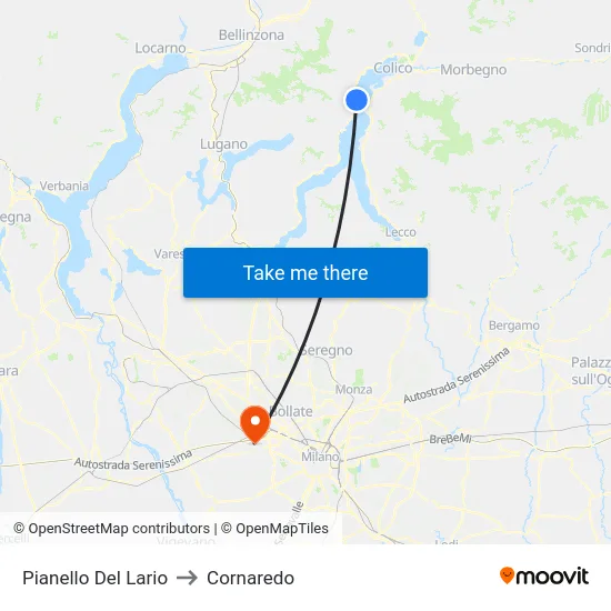 Pianello Del Lario to Cornaredo map