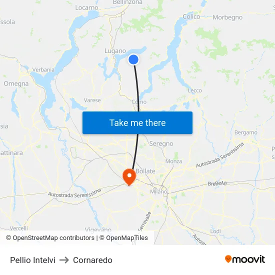 Pellio Intelvi to Cornaredo map