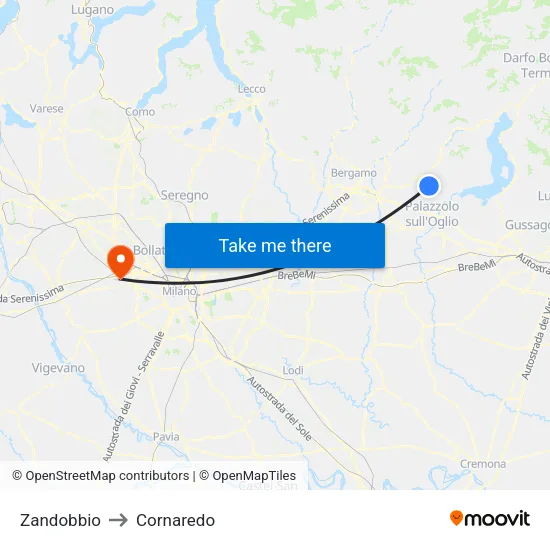Zandobbio to Cornaredo map