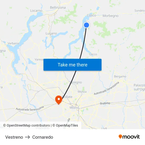 Vestreno to Cornaredo map