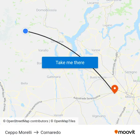Ceppo Morelli to Cornaredo map