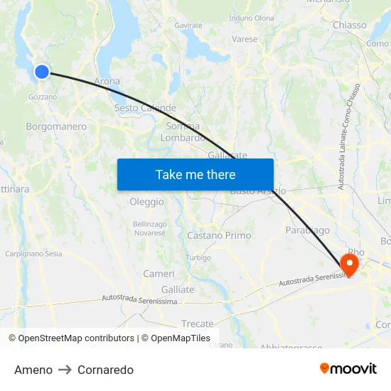 Ameno to Cornaredo map