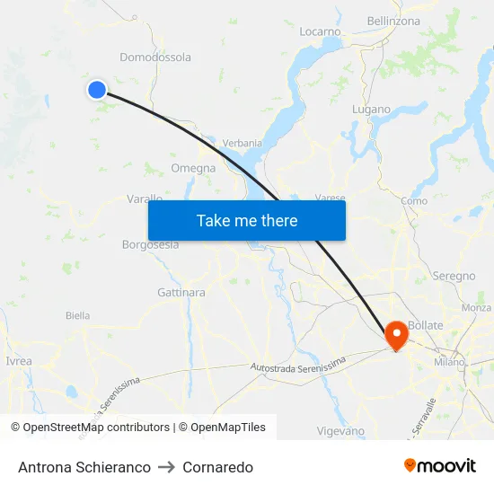 Antrona Schieranco to Cornaredo map