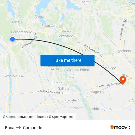 Boca to Cornaredo map