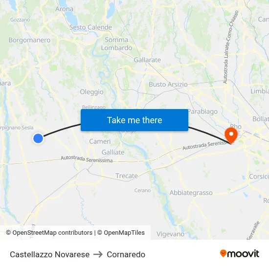 Castellazzo Novarese to Cornaredo map