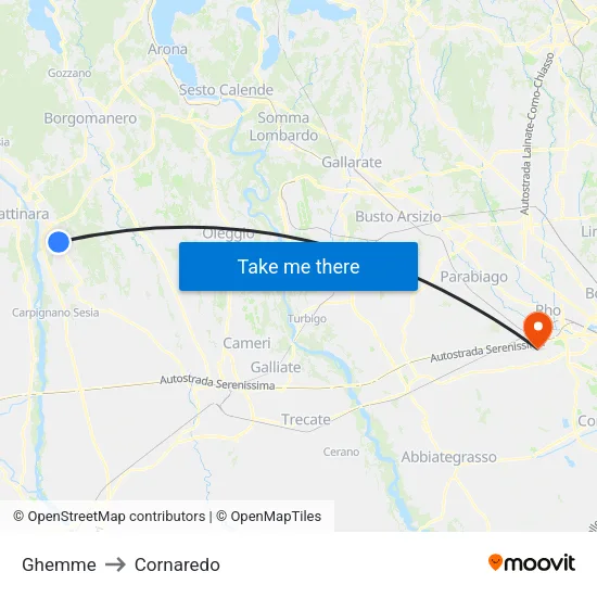 Ghemme to Cornaredo map