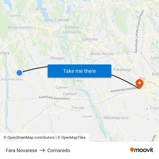 Fara Novarese to Cornaredo map