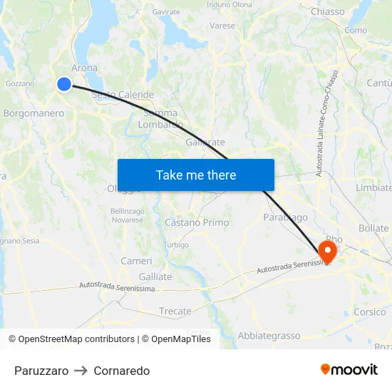 Paruzzaro to Cornaredo map