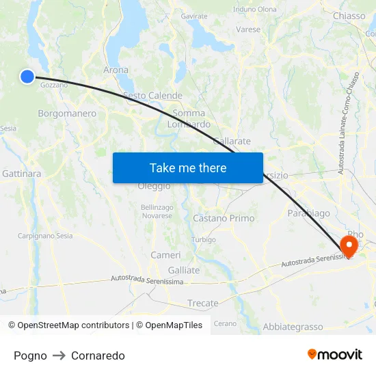 Pogno to Cornaredo map