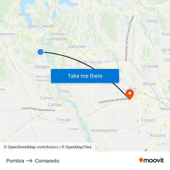 Pombia to Cornaredo map