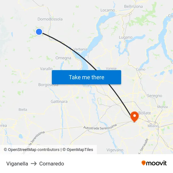 Viganella to Cornaredo map