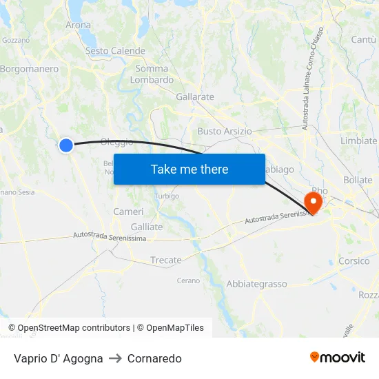 Vaprio D' Agogna to Cornaredo map
