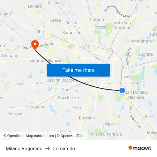 Milano Rogoredo to Cornaredo map