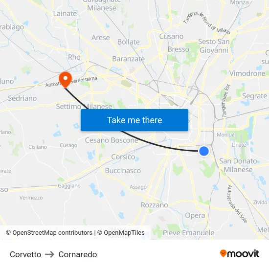 Corvetto to Cornaredo map