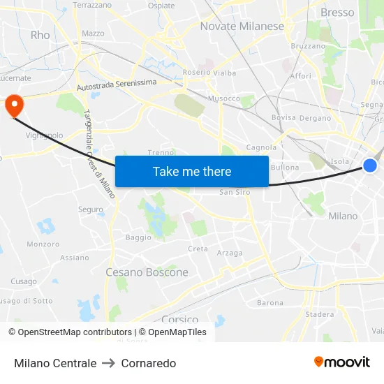 Milano Centrale to Cornaredo map