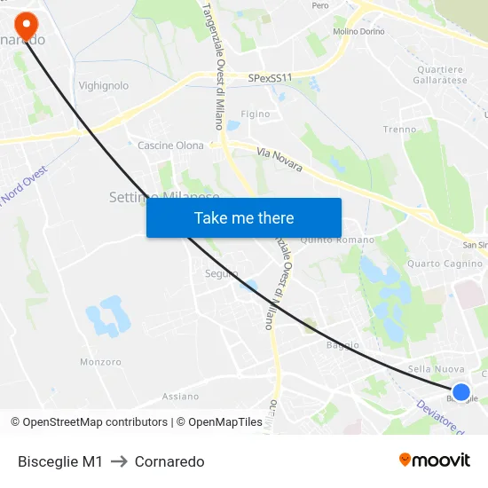 Bisceglie M1 to Cornaredo map