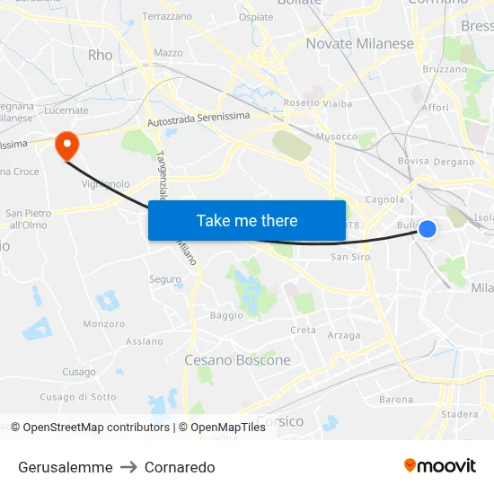 Jerusalem to Cornaredo map