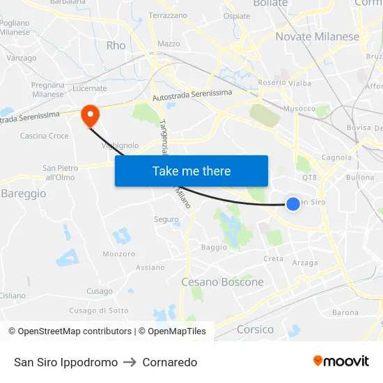 San Siro Ippodromo to Cornaredo map