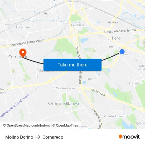 Molino Dorino to Cornaredo map