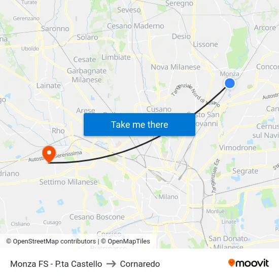 Monza FS - P.ta Castello to Cornaredo map