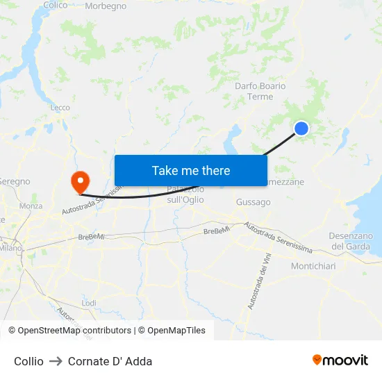 Collio to Cornate D' Adda map