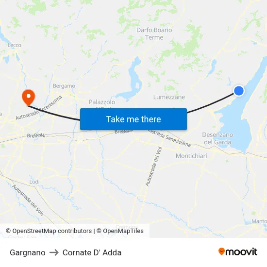 Gargnano to Cornate D' Adda map