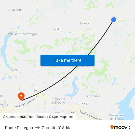 Ponte Di Legno to Cornate D' Adda map