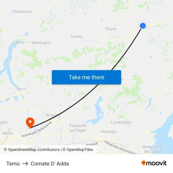 Temù to Cornate d'Adda map