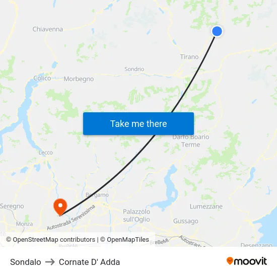 Sondalo to Cornate D' Adda map