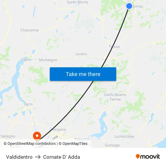 Valdidentro to Cornate D' Adda map