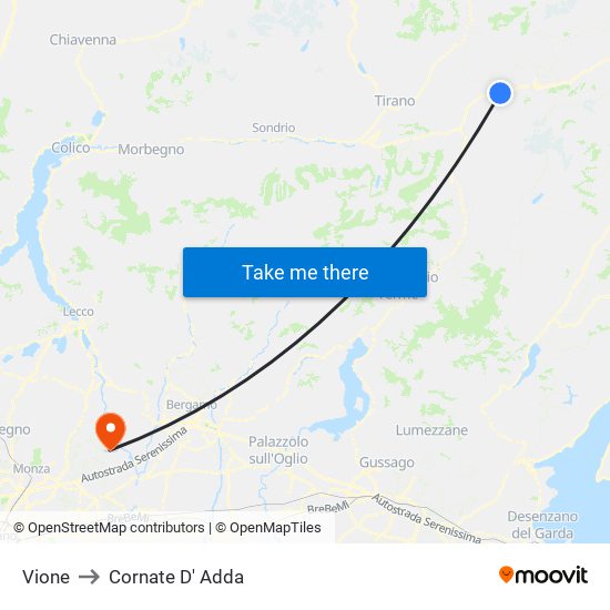 Vione to Cornate D' Adda map