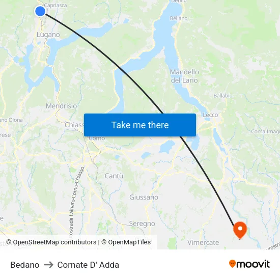 Bedano to Cornate D' Adda map