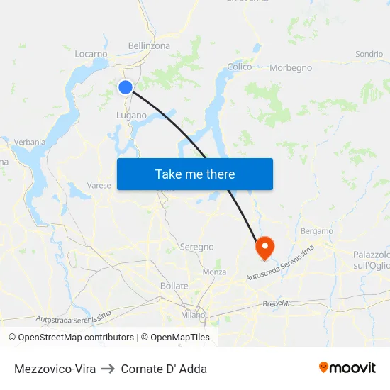 Mezzovico-Vira to Cornate D' Adda map